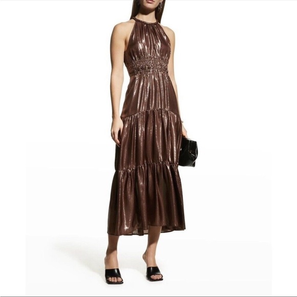 Moving sale A.L.C. NWT Elara Dress in Bitter Chocolate Gold Silk Metallic Size 0 - Picture 5 of 8